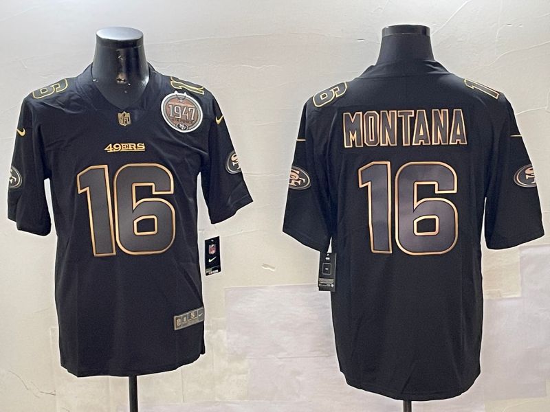 Men San Francisco 49ers #16 Montana Black Gold 2024 Nike Limited NFL Jersey style 01081